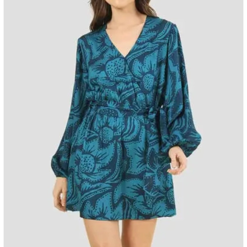 Omika Samira Wrap Mini Dress in Cierra Bayou Blue sz S